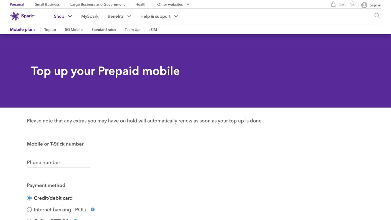 Spark Prepaid 手机充值入口