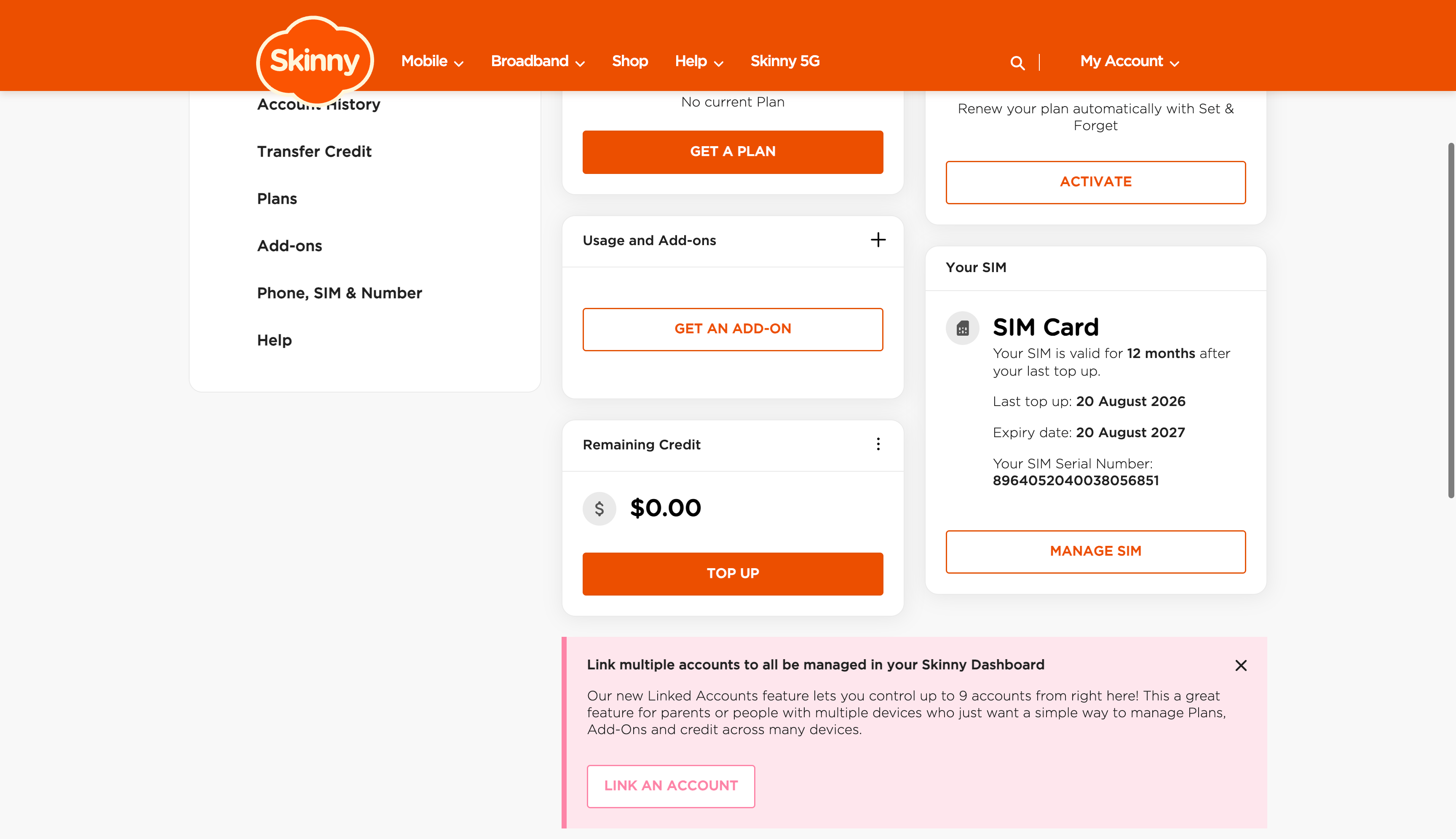 Dashboard 下半部分：Remaining Credit 与 TOP UP 充值按钮